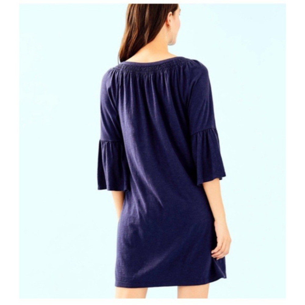 Lilly Pulitzer Teigen True Navy Bell Sleeve Mini Dress 30541 Small Preppy Beach - Picture 2 of 10